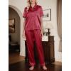 imageCUPSHE Womens Satin Silk Pajama Set Soft Pjs Sleepwear Short Sleeve Top with Long Pajama Pant SetCwine Red