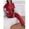 imageCUPSHE Womens Satin Silk Pajama Set Soft Pjs Sleepwear Short Sleeve Top with Long Pajama Pant SetCwine Red