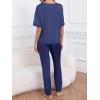 imageCUPSHE Womens Satin Silk Pajama Set Soft Pjs Sleepwear Short Sleeve Top with Long Pajama Pant SetNavy Blue