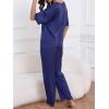 imageCUPSHE Womens Satin Silk Pajama Set Soft Pjs Sleepwear Short Sleeve Top with Long Pajama Pant SetNavy Blue