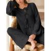 imageCUPSHE Womens Two Piece Outfits Set Long Sleeve Tie Front Top and Wide Leg Pants Casual Loungewear Pajama SetsBlack