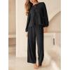 imageCUPSHE Womens Two Piece Outfits Set Long Sleeve Tie Front Top and Wide Leg Pants Casual Loungewear Pajama SetsBlack