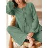 imageCUPSHE Womens Two Piece Outfits Set Long Sleeve Tie Front Top and Wide Leg Pants Casual Loungewear Pajama SetsGreen