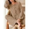 imageCUPSHE Womens Two Piece Outfits Set Long Sleeve Tie Front Top and Wide Leg Pants Casual Loungewear Pajama SetsKhaki