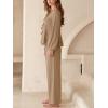 imageCUPSHE Womens Two Piece Outfits Set Long Sleeve Tie Front Top and Wide Leg Pants Casual Loungewear Pajama SetsKhaki