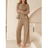 imageCUPSHE Womens Two Piece Outfits Set Long Sleeve Tie Front Top and Wide Leg Pants Casual Loungewear Pajama SetsKhaki