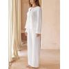 imageCUPSHE Womens Two Piece Outfits Set Long Sleeve Tie Front Top and Wide Leg Pants Casual Loungewear Pajama SetsWhite