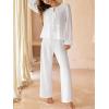 imageCUPSHE Womens Two Piece Outfits Set Long Sleeve Tie Front Top and Wide Leg Pants Casual Loungewear Pajama SetsWhite