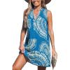 imageCUPSHE Swimsuit Coverup for Women V Neck Beachwear Sleeveless Beach Dress with Chest PocketBlue Patterned