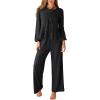 imageCUPSHE Womens Two Piece Outfits Set Long Sleeve Tie Front Top and Wide Leg Pants Casual Loungewear Pajama SetsBlack