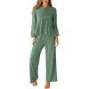 imageCUPSHE Womens Two Piece Outfits Set Long Sleeve Tie Front Top and Wide Leg Pants Casual Loungewear Pajama SetsGreen