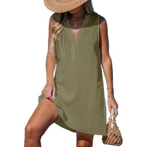 imageCUPSHE Swimsuit Coverup for Women V Neck Beachwear Sleeveless Beach Dress with Chest PocketArmy Green