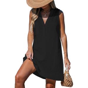 imageCUPSHE Swimsuit Coverup for Women V Neck Beachwear Sleeveless Beach Dress with Chest PocketBlack