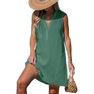 imageCUPSHE Swimsuit Coverup for Women V Neck Beachwear Sleeveless Beach Dress with Chest PocketGreen