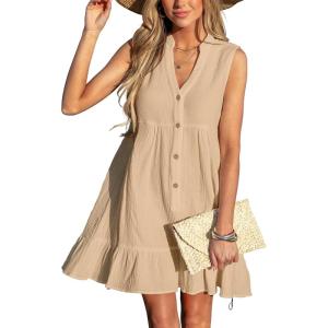 imageCUPSHE Women Swimsuit Coverup 100 Cotton Ruffle Hem Beach Cover Up DressesBeige