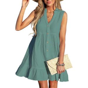 imageCUPSHE Women Swimsuit Coverup 100 Cotton Ruffle Hem Beach Cover Up DressesGreen