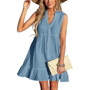 imageCUPSHE Women Swimsuit Coverup 100 Cotton Ruffle Hem Beach Cover Up DressesLake Blue