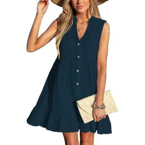 imageCUPSHE Women Swimsuit Coverup 100 Cotton Ruffle Hem Beach Cover Up DressesNavy