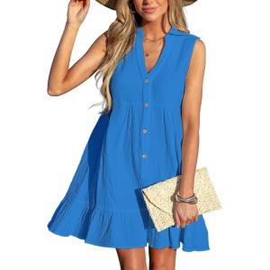 imageCUPSHE Women Swimsuit Coverup 100 Cotton Ruffle Hem Beach Cover Up DressesRoyal Blue
