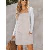 imageCUPSHE Women Corduroy Summer Dress Front Bib Pocket Square Neck Wide Strap Casual Overall Holiday Vacation Fall Mini DressApricot