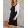 imageCUPSHE Women Corduroy Summer Dress Front Bib Pocket Square Neck Wide Strap Casual Overall Holiday Vacation Fall Mini DressBlack