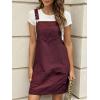 imageCUPSHE Women Corduroy Summer Dress Front Bib Pocket Square Neck Wide Strap Casual Overall Holiday Vacation Fall Mini DressWine Red
