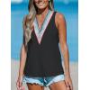 imageCUPSHE Women Eyelet Tops V Neck Embroidered Jersey Tank Lace Cutout Blouses Tee Sleeveless Shirt CasualBlack