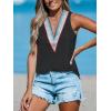 imageCUPSHE Women Eyelet Tops V Neck Embroidered Jersey Tank Lace Cutout Blouses Tee Sleeveless Shirt CasualBlack