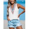 imageCUPSHE Women Eyelet Tops V Neck Embroidered Jersey Tank Lace Cutout Blouses Tee Sleeveless Shirt CasualWhite