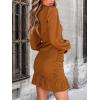 imageCUPSHE Women Knit Ruched Summer Dress Smocked Ruffle Hem Crew Neck Long Sleeve Bodycon Sexy Casual Holiday Mini DressOrange