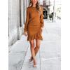 imageCUPSHE Women Knit Ruched Summer Dress Smocked Ruffle Hem Crew Neck Long Sleeve Bodycon Sexy Casual Holiday Mini DressOrange