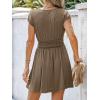 imageCUPSHE Women Mini Dress Smocked Dress Cap Sleeve A line Sundress Flowy Dresses Trendy Vacation OutfitsBrown