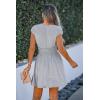 imageCUPSHE Women Mini Dress Smocked Dress Cap Sleeve A line Sundress Flowy Dresses Trendy Vacation OutfitsGrey