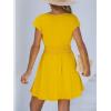 imageCUPSHE Women Mini Dress Smocked Dress Cap Sleeve A line Sundress Flowy Dresses Trendy Vacation OutfitsYellow
