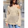 imageCUPSHE Womens 2024 Fall Crochet Sweater Off The Shoulder Hollow Out Pullover Sweater Jumper TopBeige