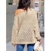 imageCUPSHE Womens 2024 Fall Crochet Sweater Off The Shoulder Hollow Out Pullover Sweater Jumper TopBeige