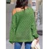 imageCUPSHE Womens 2024 Fall Crochet Sweater Off The Shoulder Hollow Out Pullover Sweater Jumper TopGreen