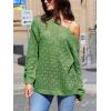 imageCUPSHE Womens 2024 Fall Crochet Sweater Off The Shoulder Hollow Out Pullover Sweater Jumper TopGreen