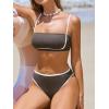 imageCUPSHE Womens Bikini Sets Two Piece Swimsuit High Waisted Square Neck Back Hook Color Block Cheeky BottomDark BrownWhite