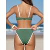 imageCUPSHE Womens Bikini Sets Two Piece Swimsuit High Waisted Square Neck Back Hook Color Block Cheeky BottomGreenWhite
