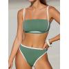 imageCUPSHE Womens Bikini Sets Two Piece Swimsuit High Waisted Square Neck Back Hook Color Block Cheeky BottomGreenWhite
