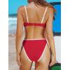 imageCUPSHE Womens Bikini Sets Two Piece Swimsuit High Waisted Square Neck Back Hook Color Block Cheeky BottomRedWhite
