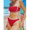 imageCUPSHE Womens Bikini Sets Two Piece Swimsuit High Waisted Square Neck Back Hook Color Block Cheeky BottomRedWhite