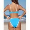 imageCUPSHE Womens Bikini Sets Two Piece Swimsuit High Waisted Square Neck Back Hook Color Block Cheeky BottomSky BlueWhite