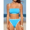 imageCUPSHE Womens Bikini Sets Two Piece Swimsuit High Waisted Square Neck Back Hook Color Block Cheeky BottomSky BlueWhite