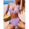 imageCUPSHE Womens Bikini Sets Two Piece Swimsuit Plunging Neck Halter Textured Cheeky High Cut Leg