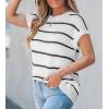 imageCUPSHE Womens Cap Sleeve Knit Sweater Top 2024 Striped Crew Neck Sweater Vest Casual Pullover TopsBlack Stripe