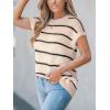 imageCUPSHE Womens Cap Sleeve Knit Sweater Top 2024 Striped Crew Neck Sweater Vest Casual Pullover TopsKhaki