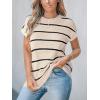 imageCUPSHE Womens Cap Sleeve Knit Sweater Top 2024 Striped Crew Neck Sweater Vest Casual Pullover TopsKhaki