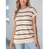 imageCUPSHE Womens Cap Sleeve Knit Sweater Top 2024 Striped Crew Neck Sweater Vest Casual Pullover TopsKhaki